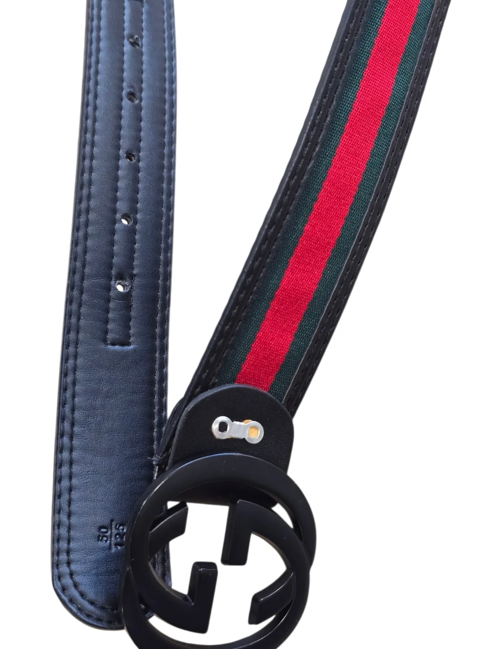 Gucci Black Leather Web Stripe Belt with Red/Green | Double G Buckle | Sz 50/125